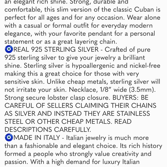 Miabella Italian 925 Sterling Silver 3.5mm Curb Cuban Link Chain Necklace - Picture 6 of 7